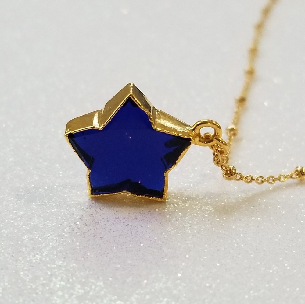 Turquoise and sapphire gold plated star necklace - Picture 6 of 7